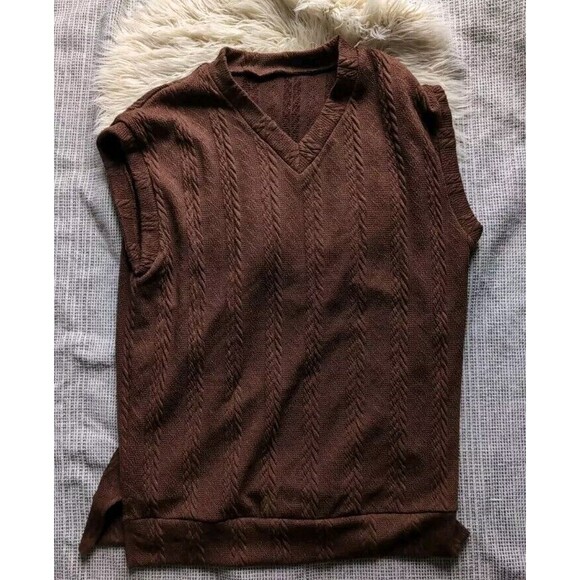Boutique Dazy Dark Chocate Brown Cable Knit V-Neck Sleeveless Sweater Vest M - Picture 3 of 8